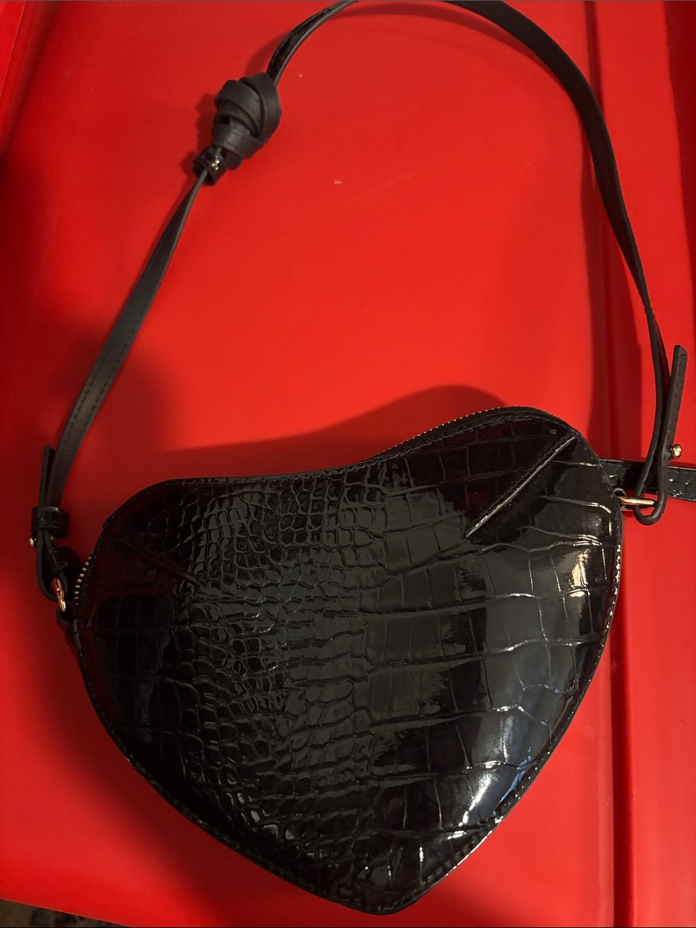 Black Croc-Embossed Heart Crossbody Bag - Women